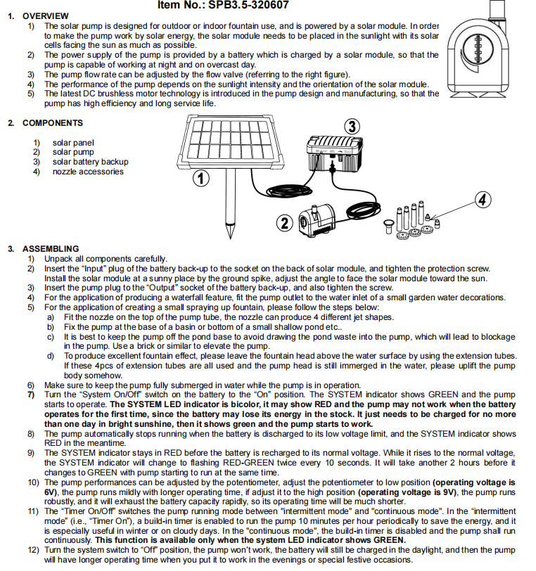 Solar Fountain Pump with Backup Battery Water Pump Kit