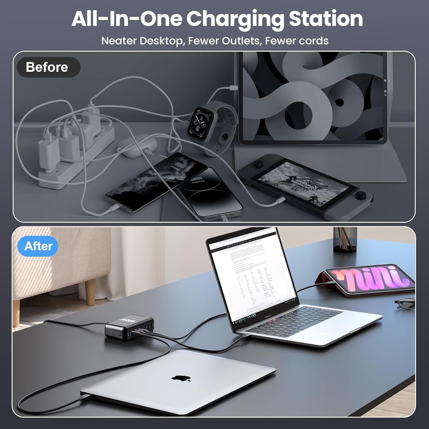 600W Fast Charging Station HUB Wall Charger USB Type C PD 8 Ports
