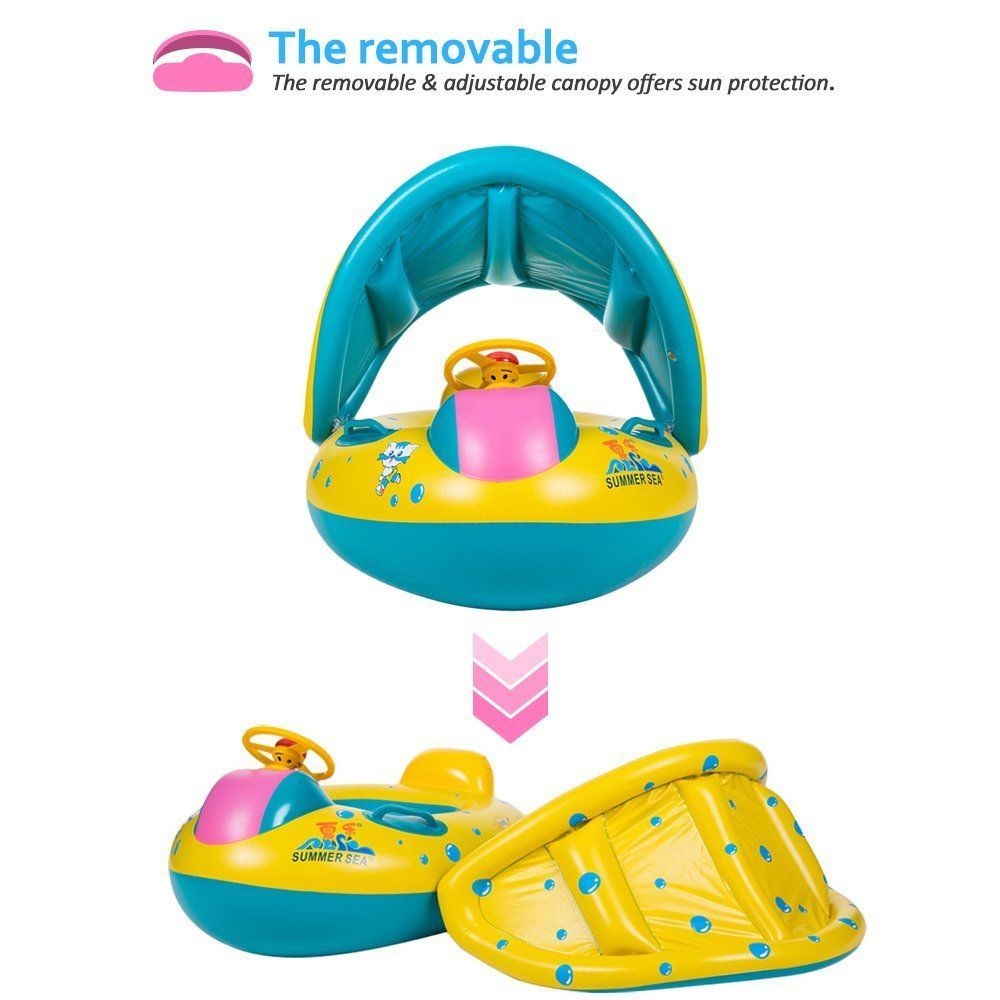Baby Float Seat Boat Inflatable Ring Adjustable Sunshade Swim Pool Water Toys