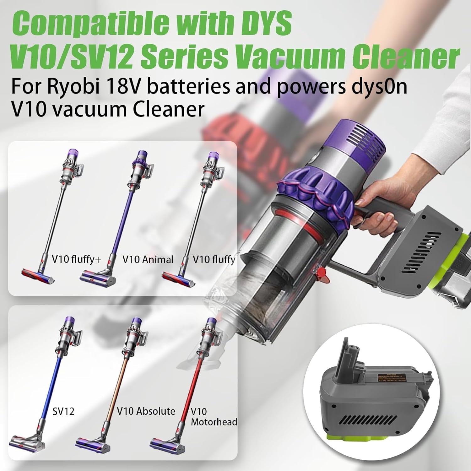 For Ryobi 18V Battery to Dyson V10 Animal Absolute Battery Adapter Converter