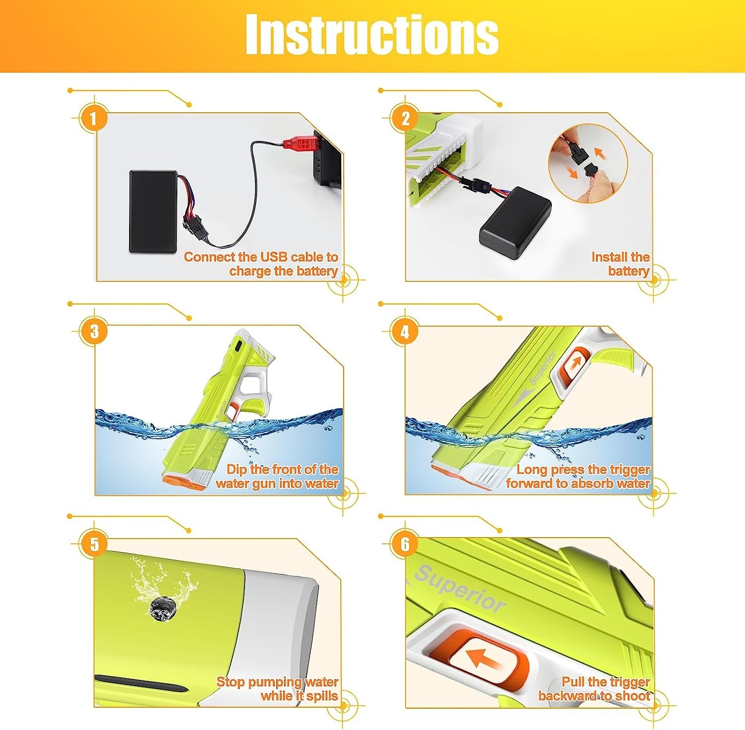 Electric Water Gun High-Pressure Squirt Blaster Soaker Summer Outdoor Pool Toys