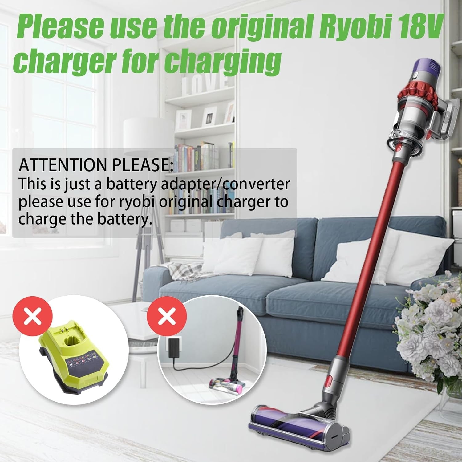For Ryobi 18V Battery to Dyson V10 Battery Adapter Converter