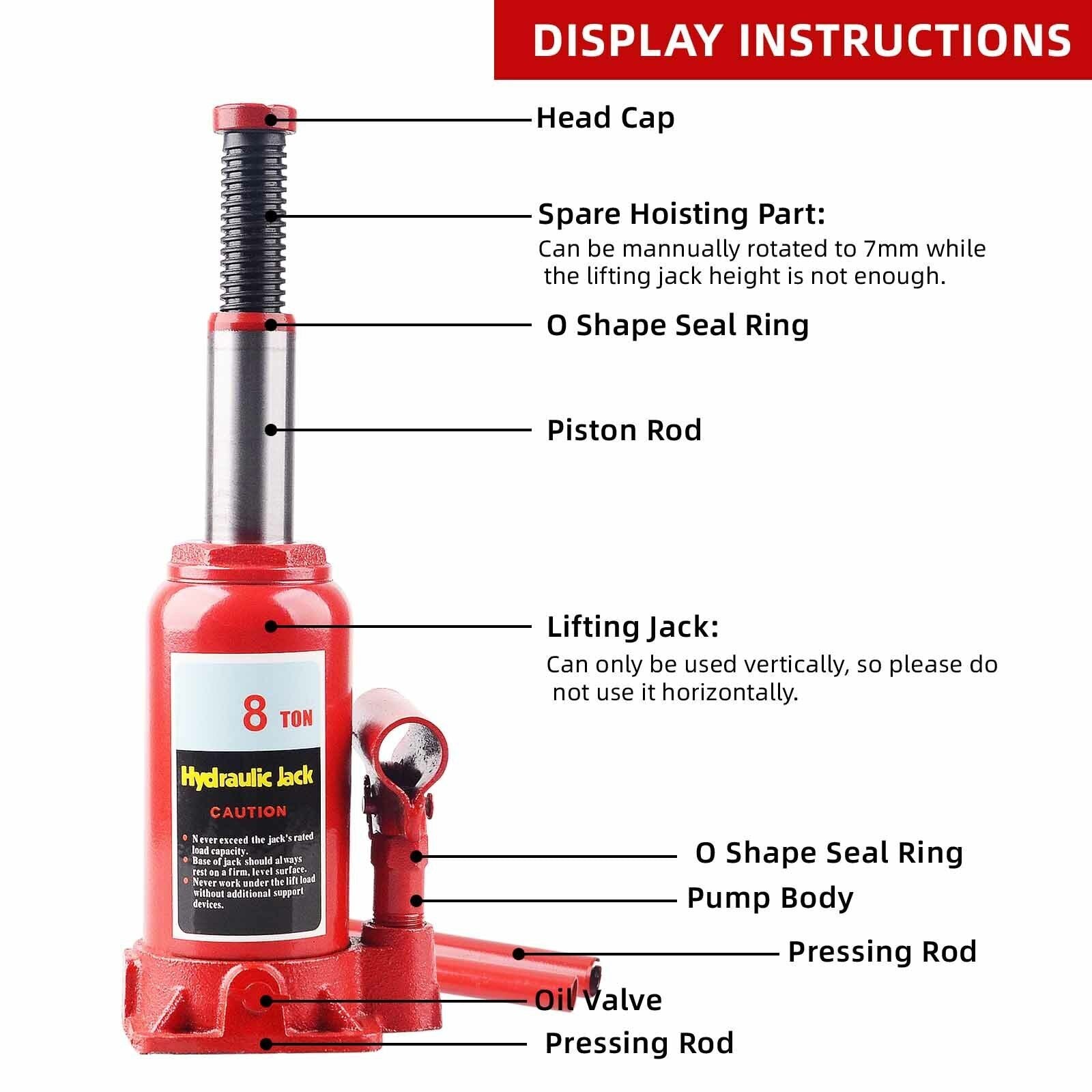 8Ton Hydraulic Bottle Jack Lift Car Lifting Tool Truck Caravan Tractors 4WD