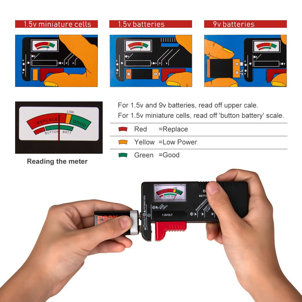 Universal LED Digital Battery Tester for AAA AA C D 9V 1.5V Button Cell
