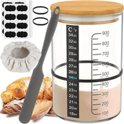 Sourdough Starter Jar Kit 900ml Heat Resistant Container Lid Spatula Bread Bakin