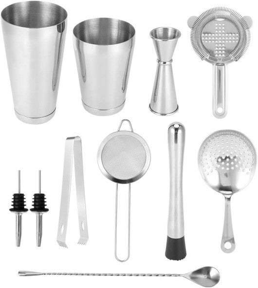 11PCS Bartender Kit Boston Cocktail Shaker Bar Set Maker Mixer