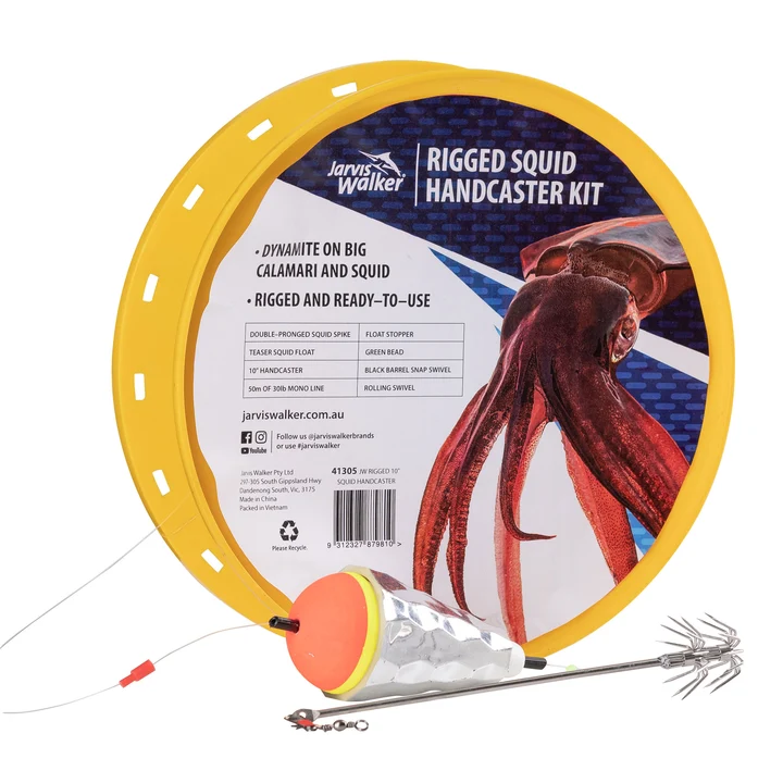 Jarvis Walker Squid Handcaster Kit 2 Pack 10 Inch Rigged Squid Fishing Tackle
