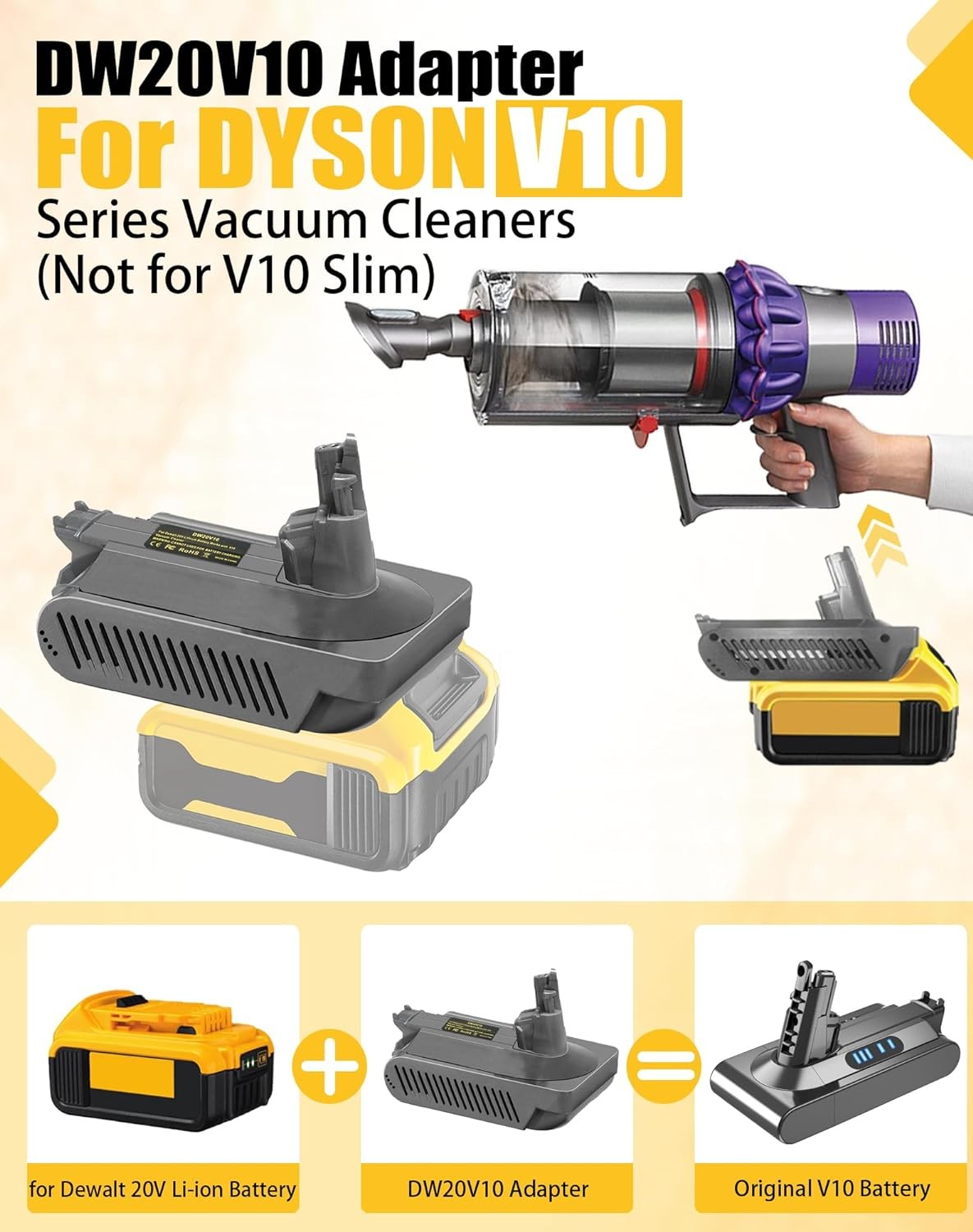 V10 Adapter for Dewalt 18V 20V Converter to for Dyson V10 SV12 Battery