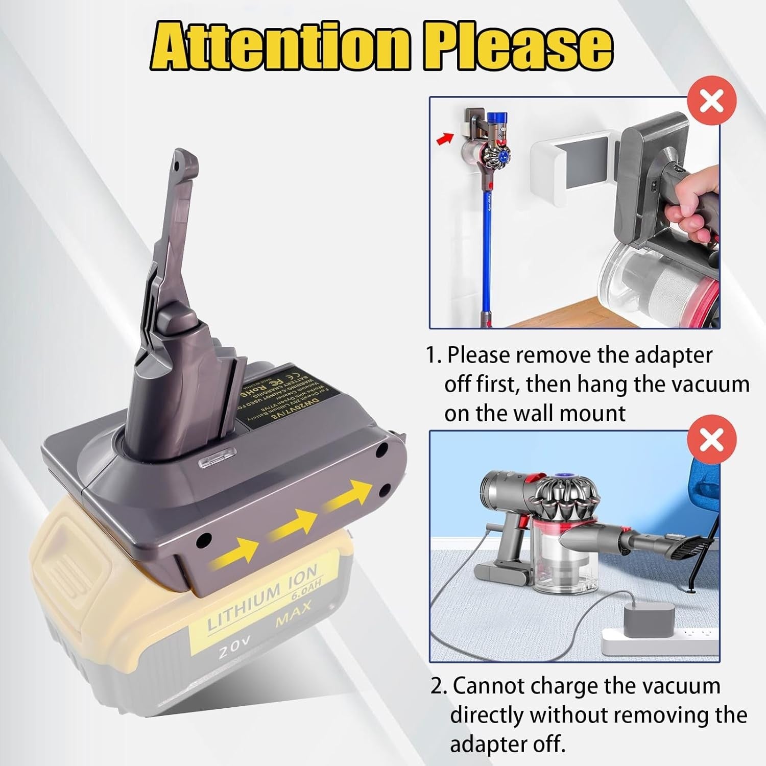 Dewalt 18V 20V Battery to Dyson V7 V8 Adapter Converter