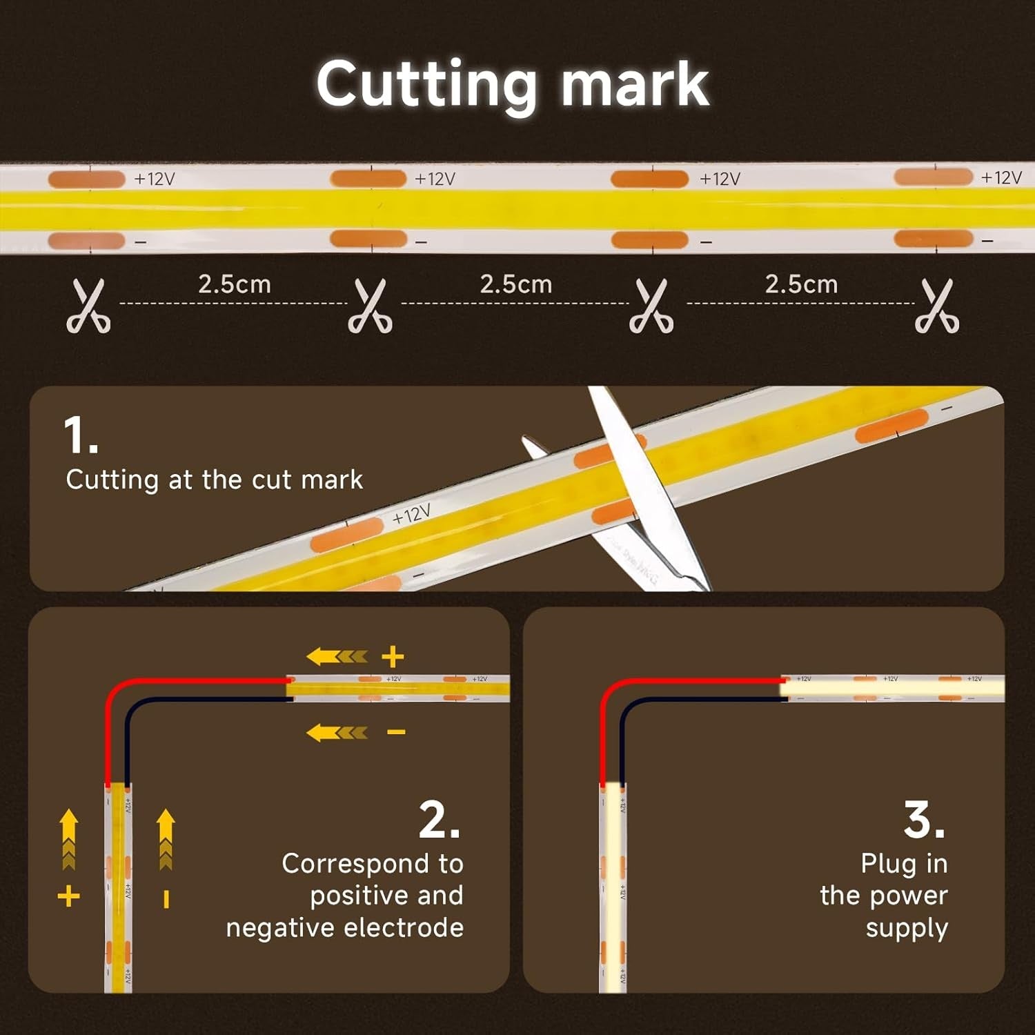 12V COB LED Strip Lights 10M 6000K Cool White 8mm Width LED Strips