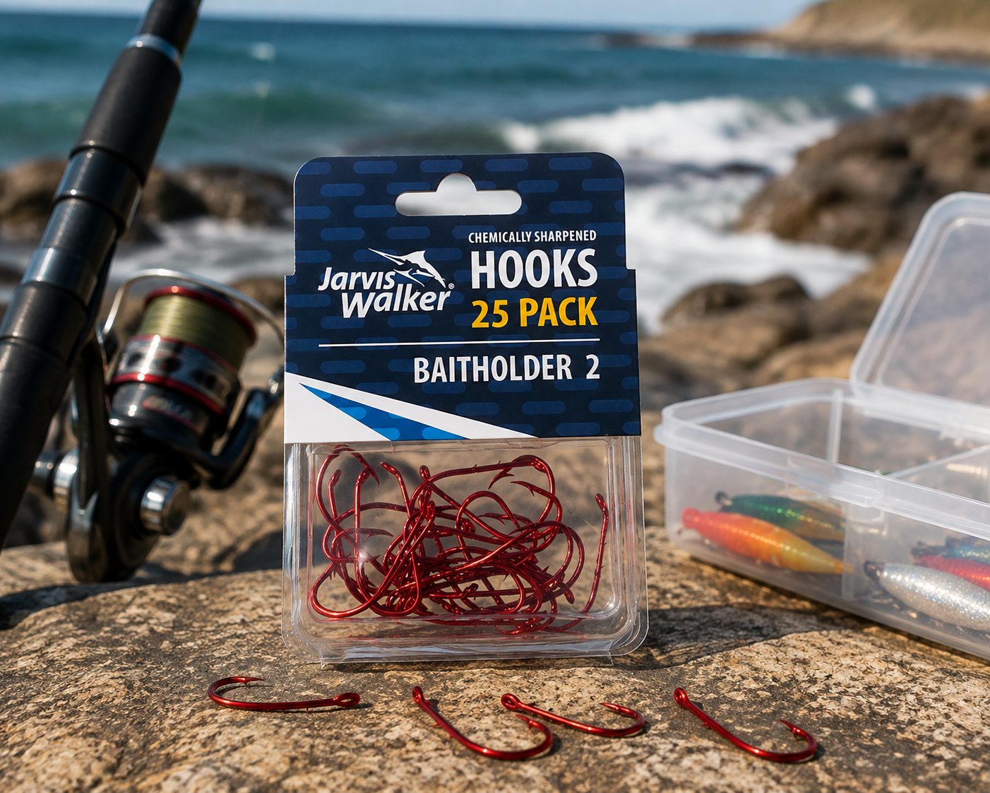Jarvis Walker Baitholder Fishing Hooks Assorted Sizes 2 Pack 25pcs Tackle Set