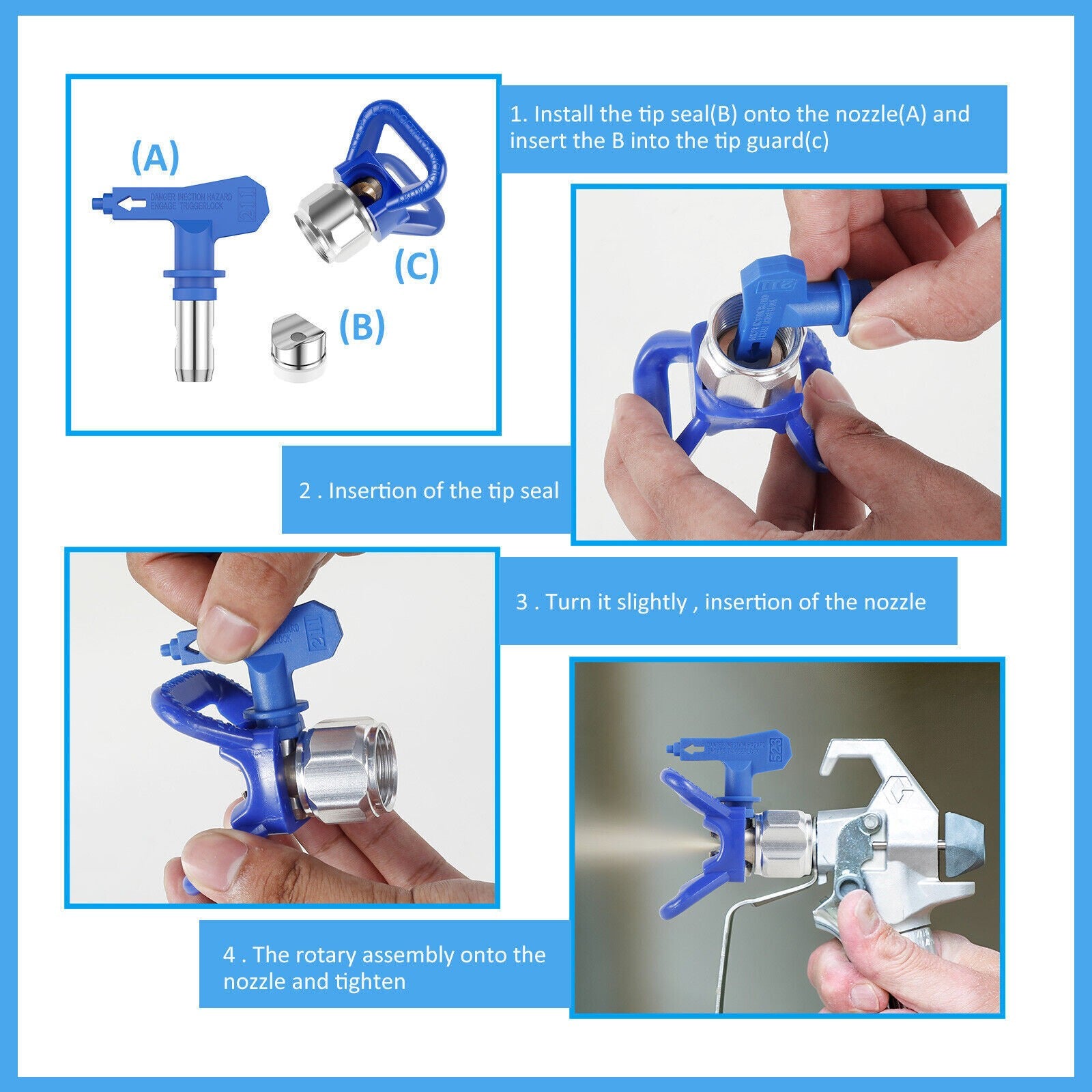 Airless Paint Sprayer Tips Reversible Spray Gun Nozzle Filters Machine Replace