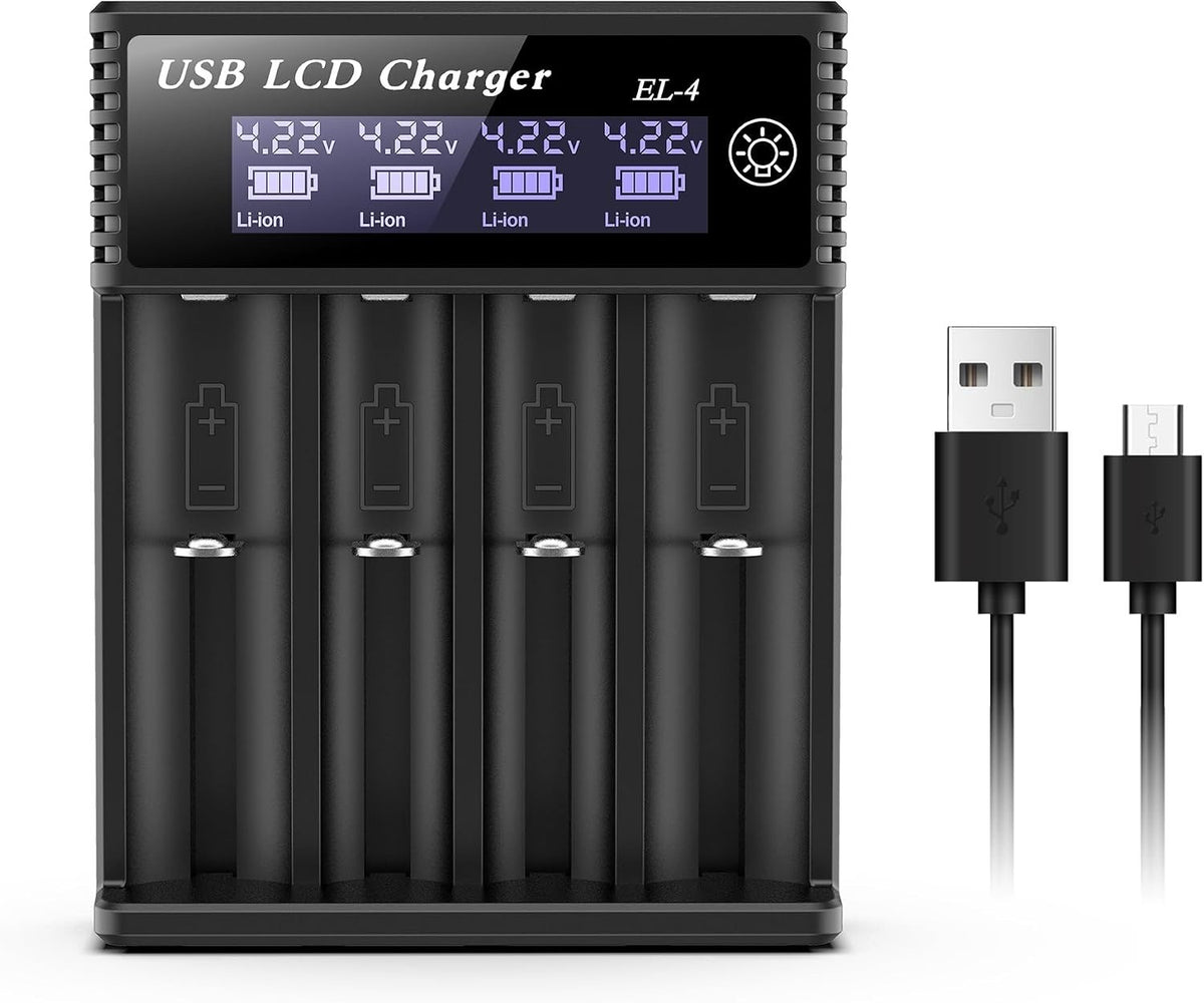 4 Bay Battery Charger LCD Display For Rechargeable Battery AA AAA 18650 26650