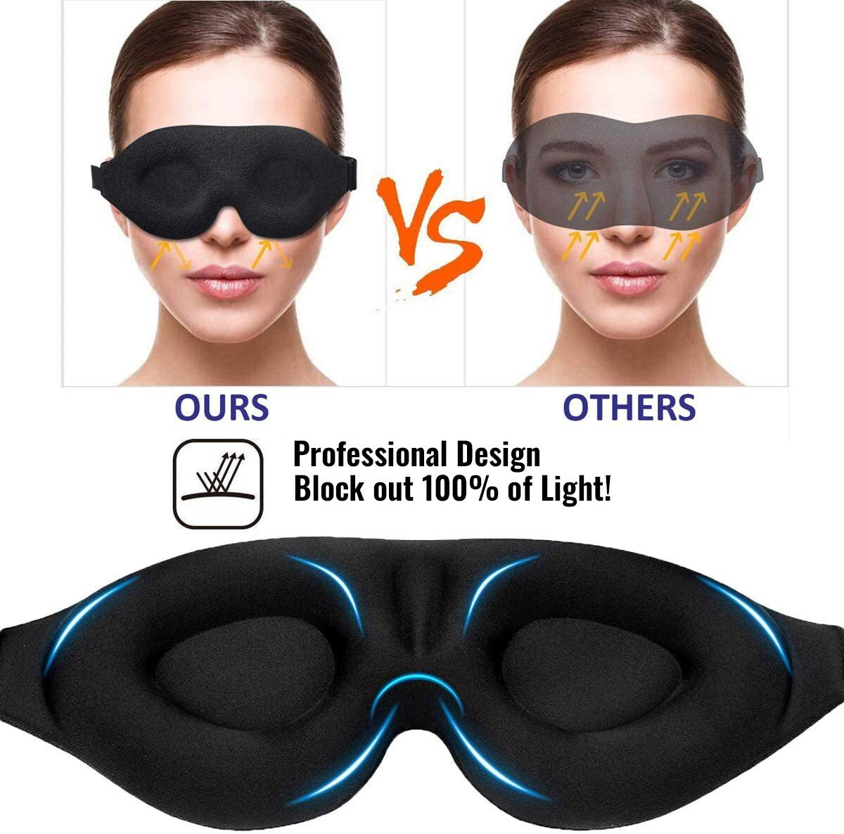 3D Sleep Mask Blindfold Eye Masks Cover Memory Foam Soft Padded