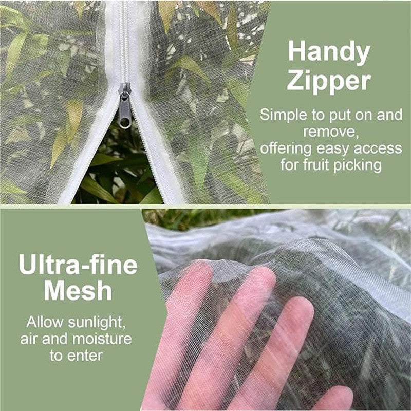 3MX3M Garden Insect Netting Bag with Zipper and Drawstring Fruit Tree Netting