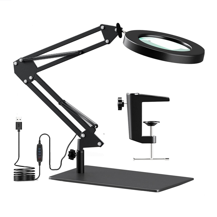 Magnifier USB Foldable LED Desk Lamp Table Light with Clamp