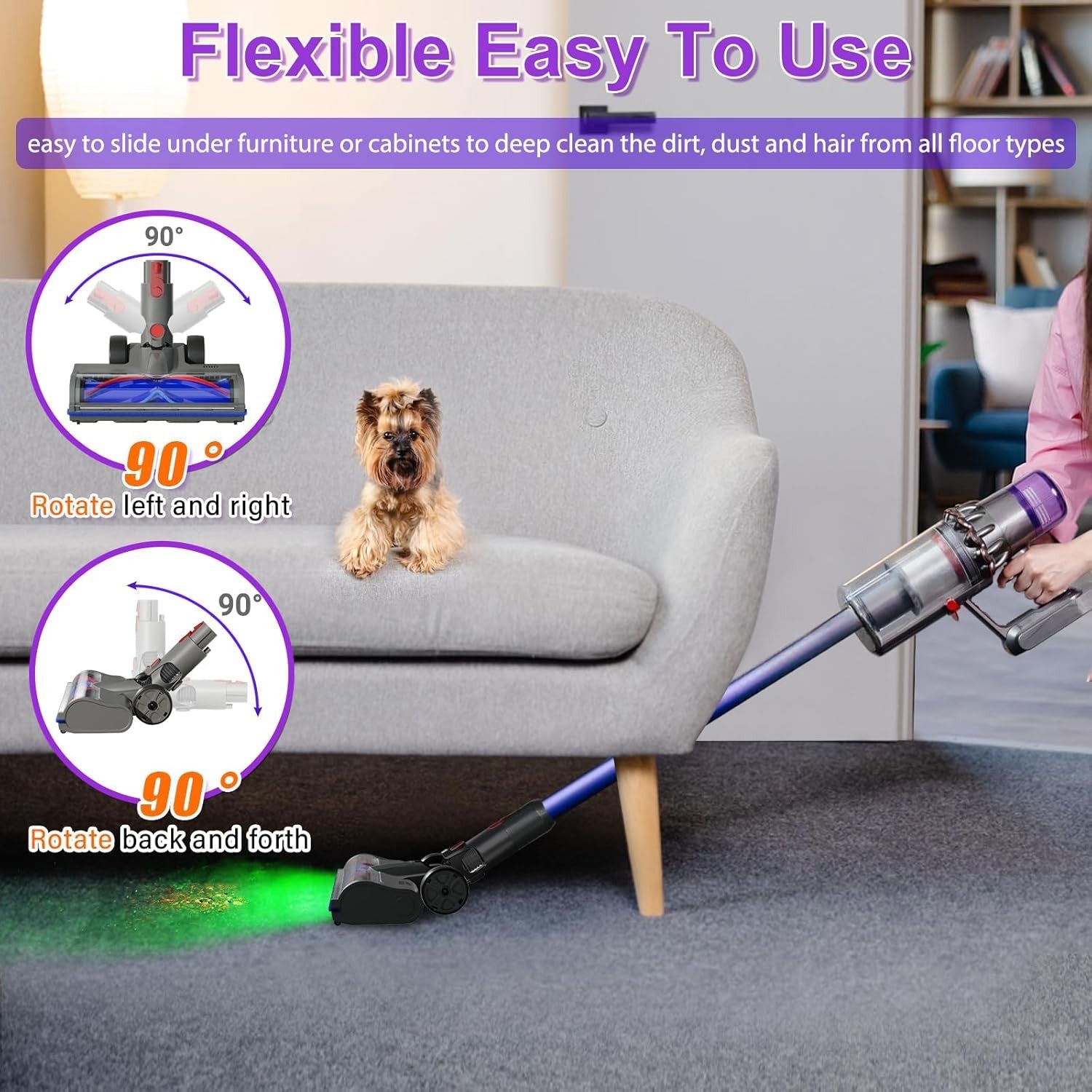 For Dyson Brush Head Green Light Hard Floor Head For V7/8/10/11/15/G5