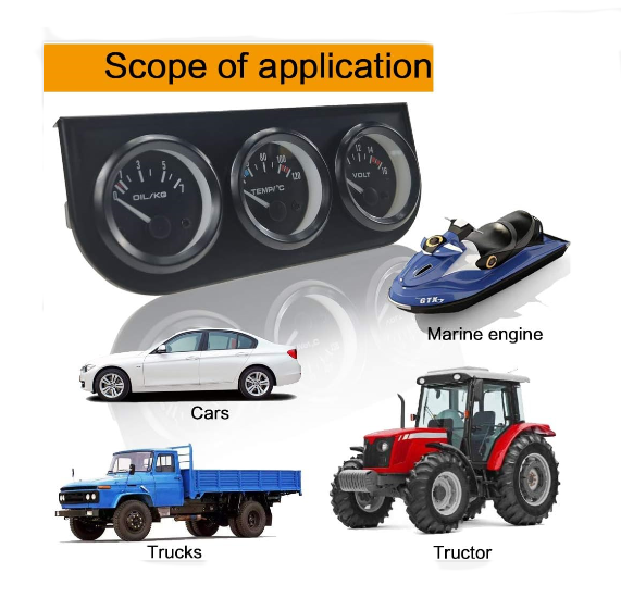 2'' 52mm Chrome Car Triple Gauge Set Kit