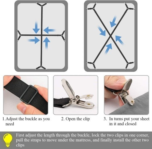 2 Pcs Adjustable Crisscross Bed Sheet Holder Straps Bed Sheet Fasteners