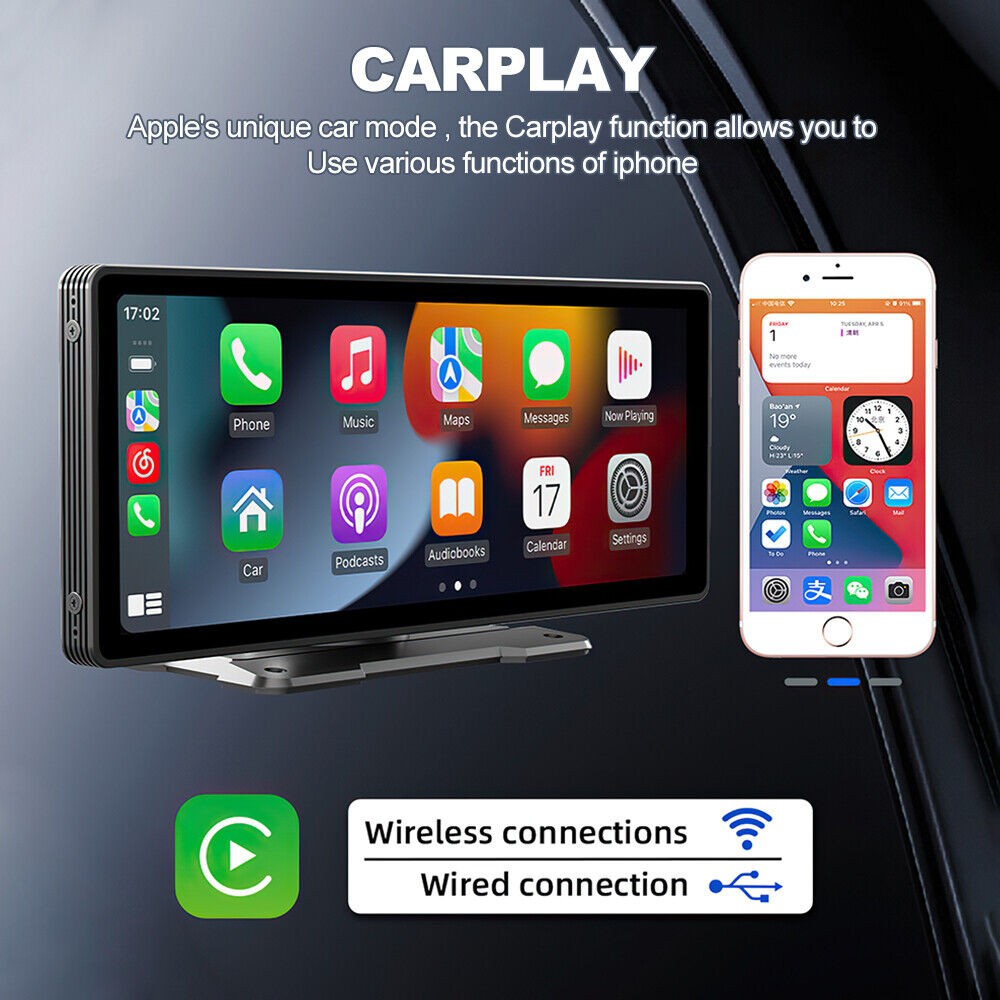 9" Portable Wireless Apple Carplay Android Car Stereo