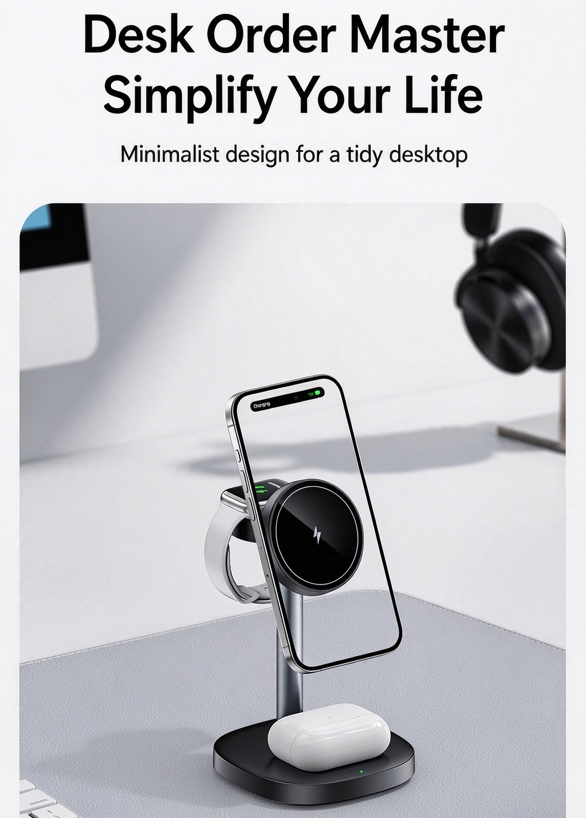 Magnetic Wireless Fast Charging Station 15W for iPhone, Apple Watch and AirPods