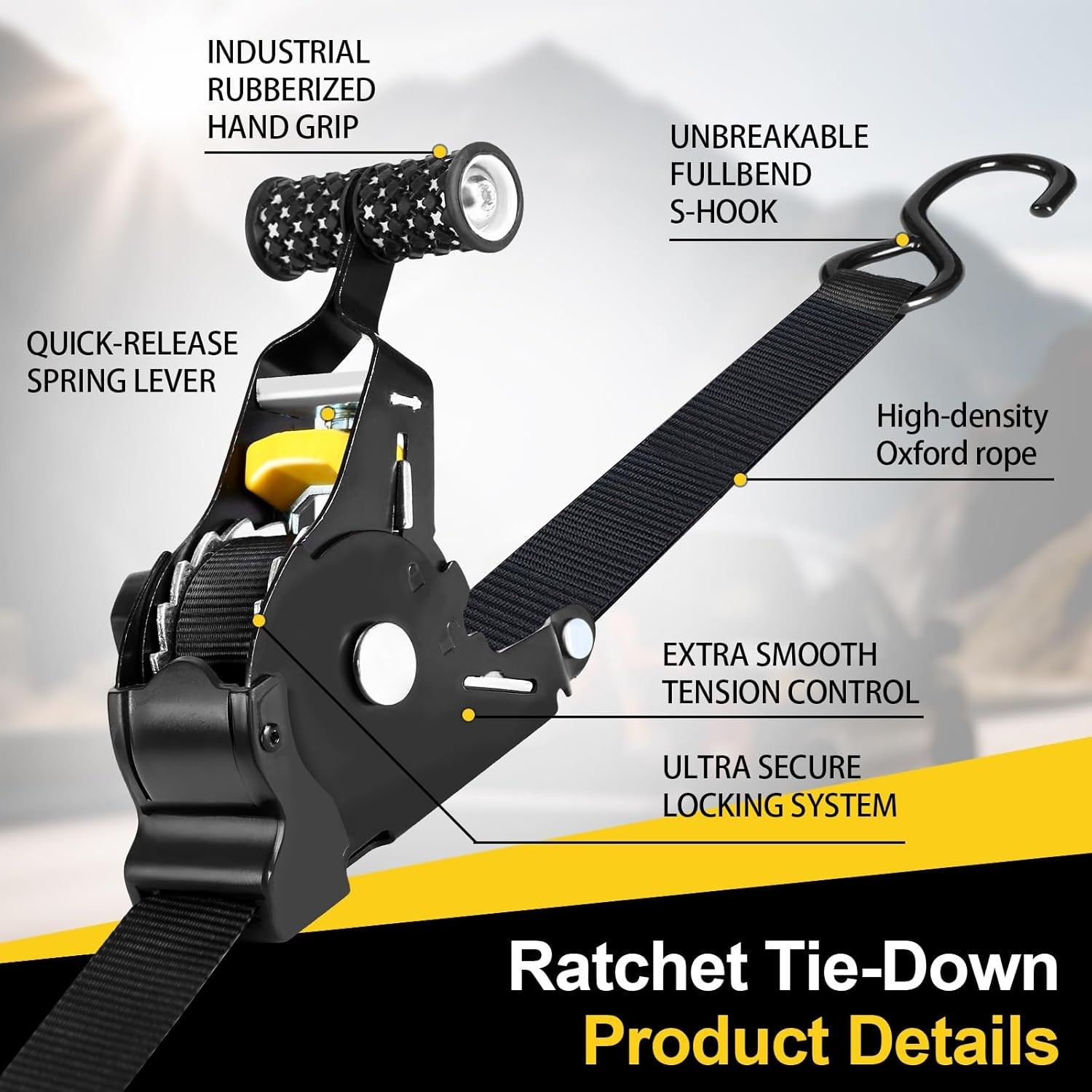 Heavy Duty Ratchet Straps Self Retractable Tie Down Straps with Soft Loops