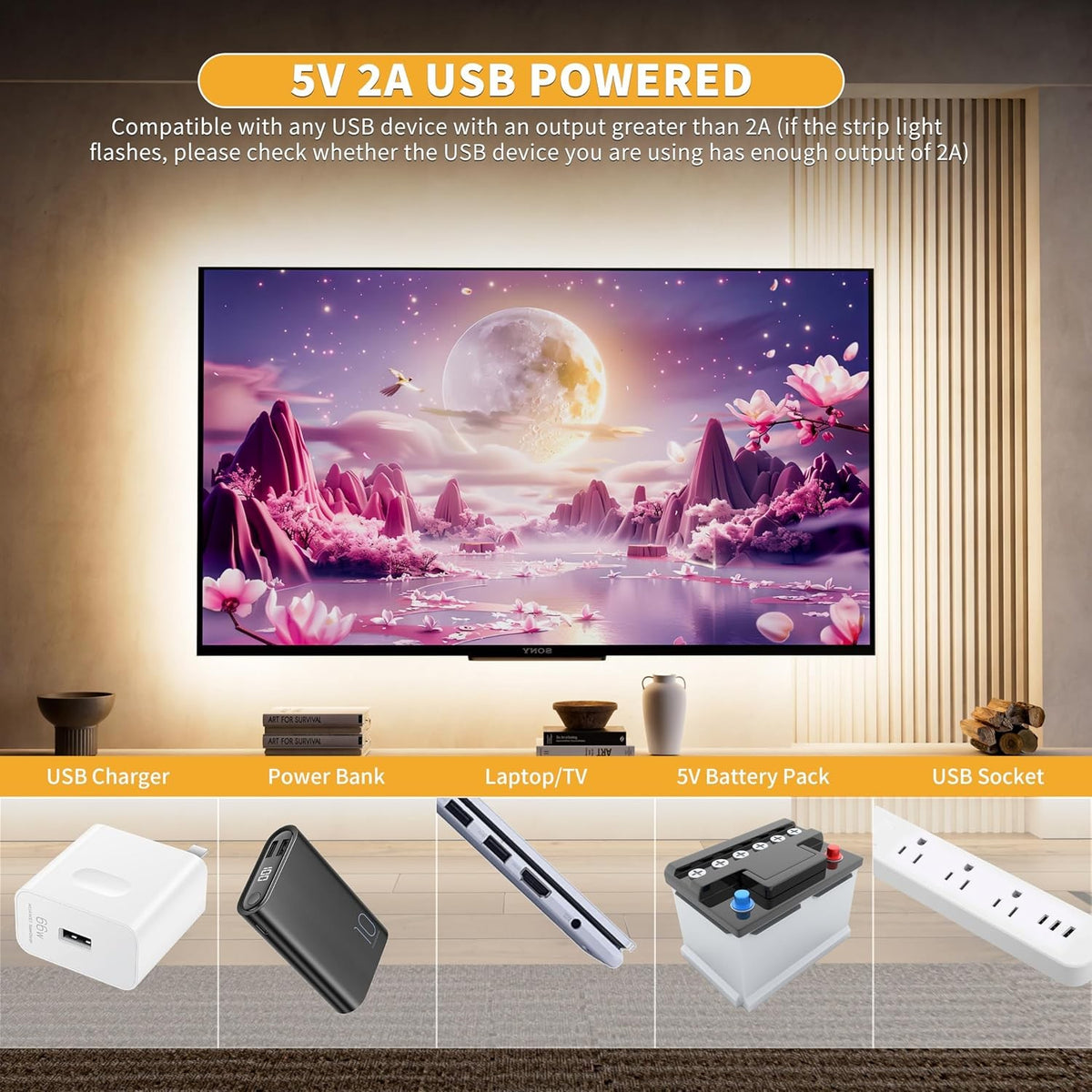 1/2M Dimmable Warm White/ Cool White/ Natural White USB COB LED Strip Lights 5V Touch Switch TV Backlight Flexible Strip