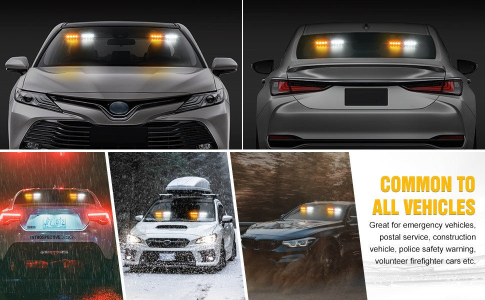 12V 2 in 1 Emergency Dash Strobe Lights Interior Windshield Amber White Warning