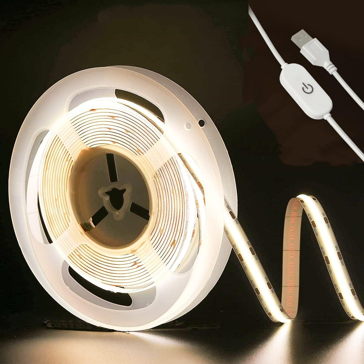 1/2M Dimmable Warm White/ Cool White/ Natural White USB COB LED Strip Lights 5V Touch Switch TV Backlight Flexible Strip
