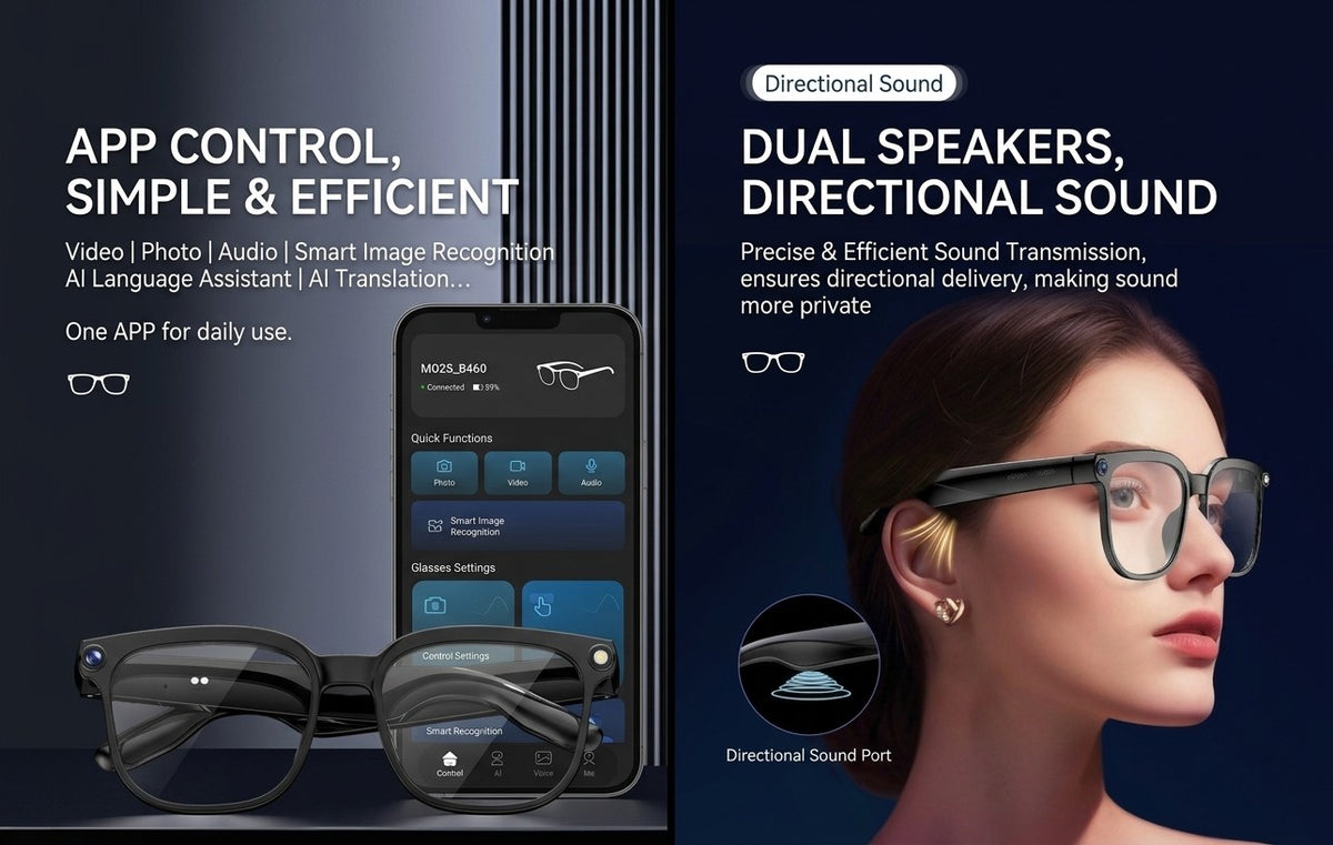 Smart AI Glasses 8MP HD Camera Bluetooth 5.0 Calling Real Time Audio Translation