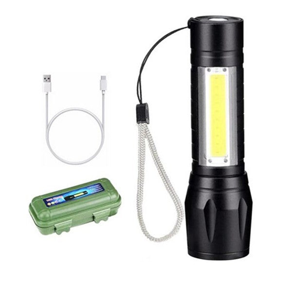 1000LM COB LED Flashlight Zoom USB Rechargeable Camping Small Torch Lamp