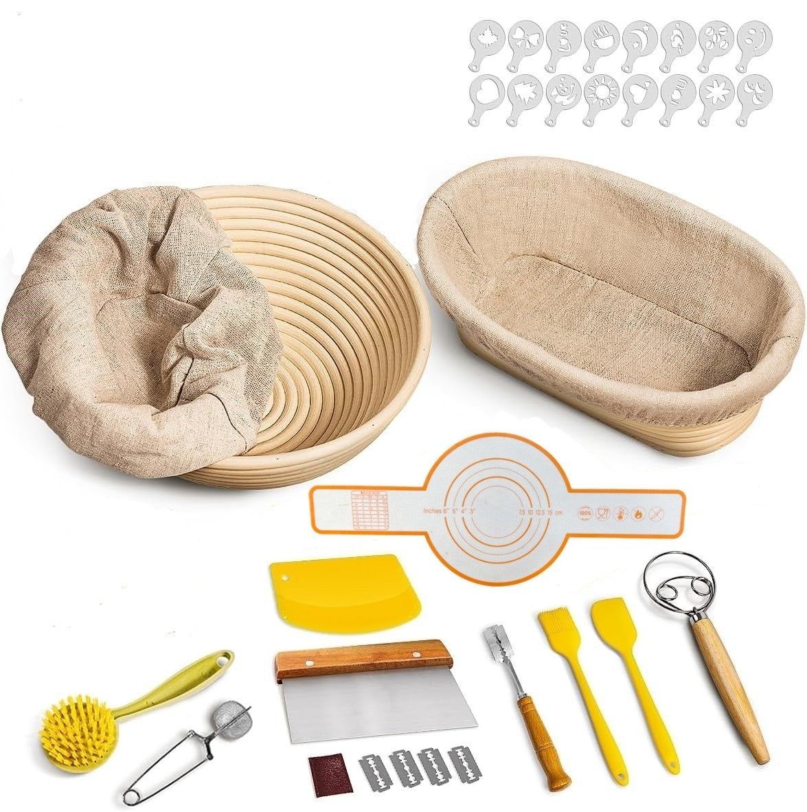 2PCS Bread Proofing Baskets Set with Dough Scraper Whisk Bread Lame