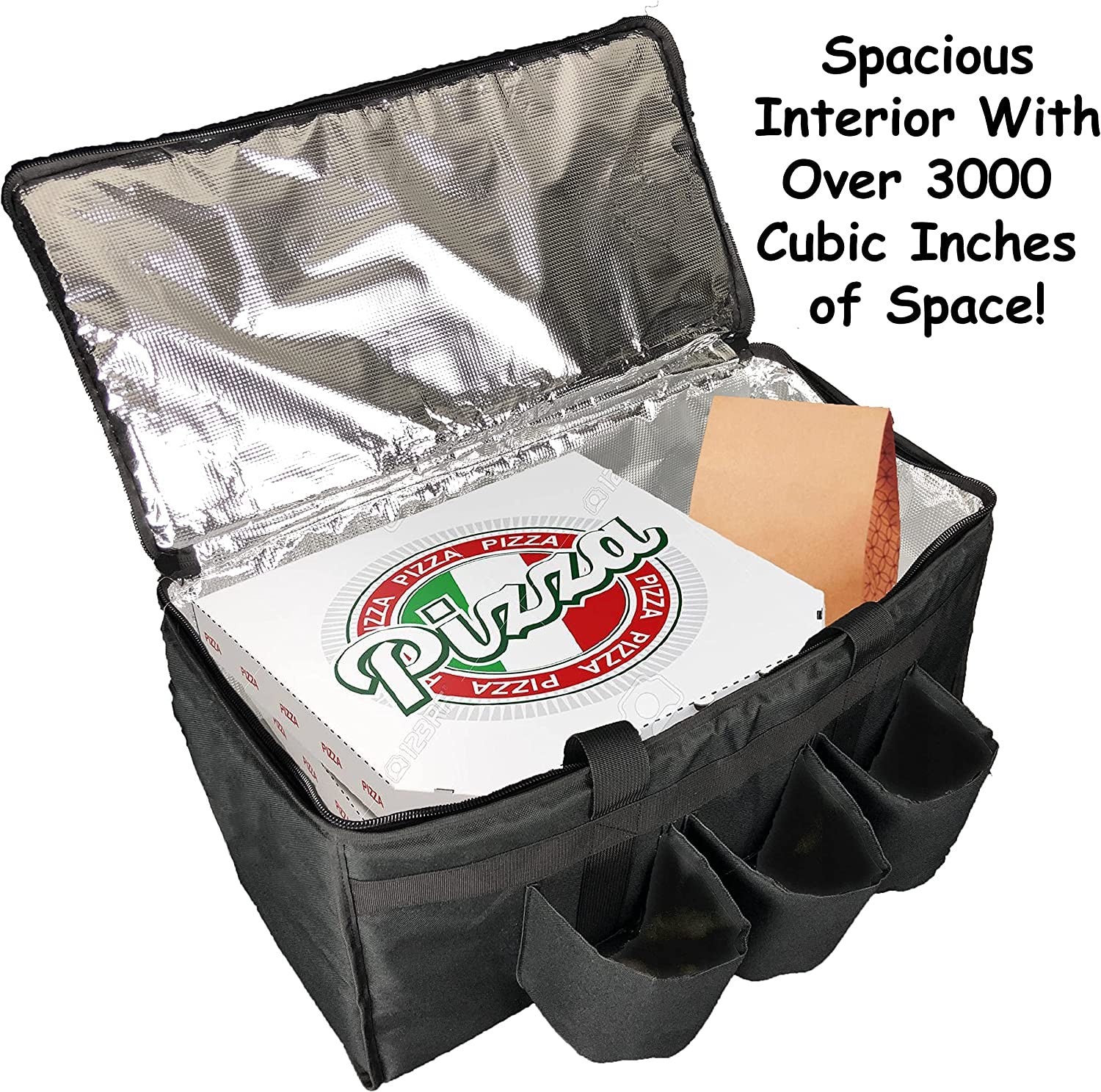 Insulated Food Pizza Delivery Bag with Cup Holders Drink Carriers