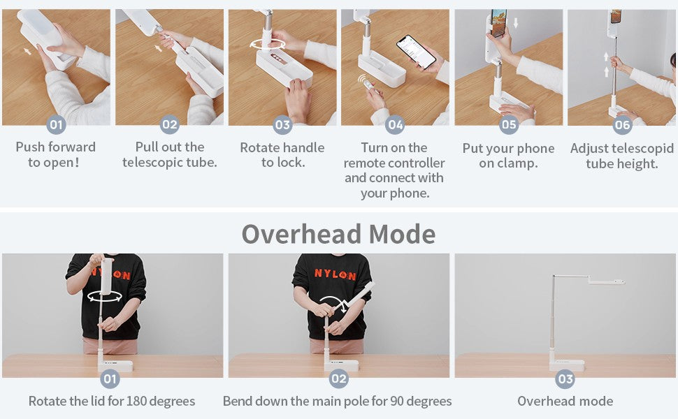 Extendable Selfie Stand 360° Rotation with Phone Holder Rechargeable Wireless