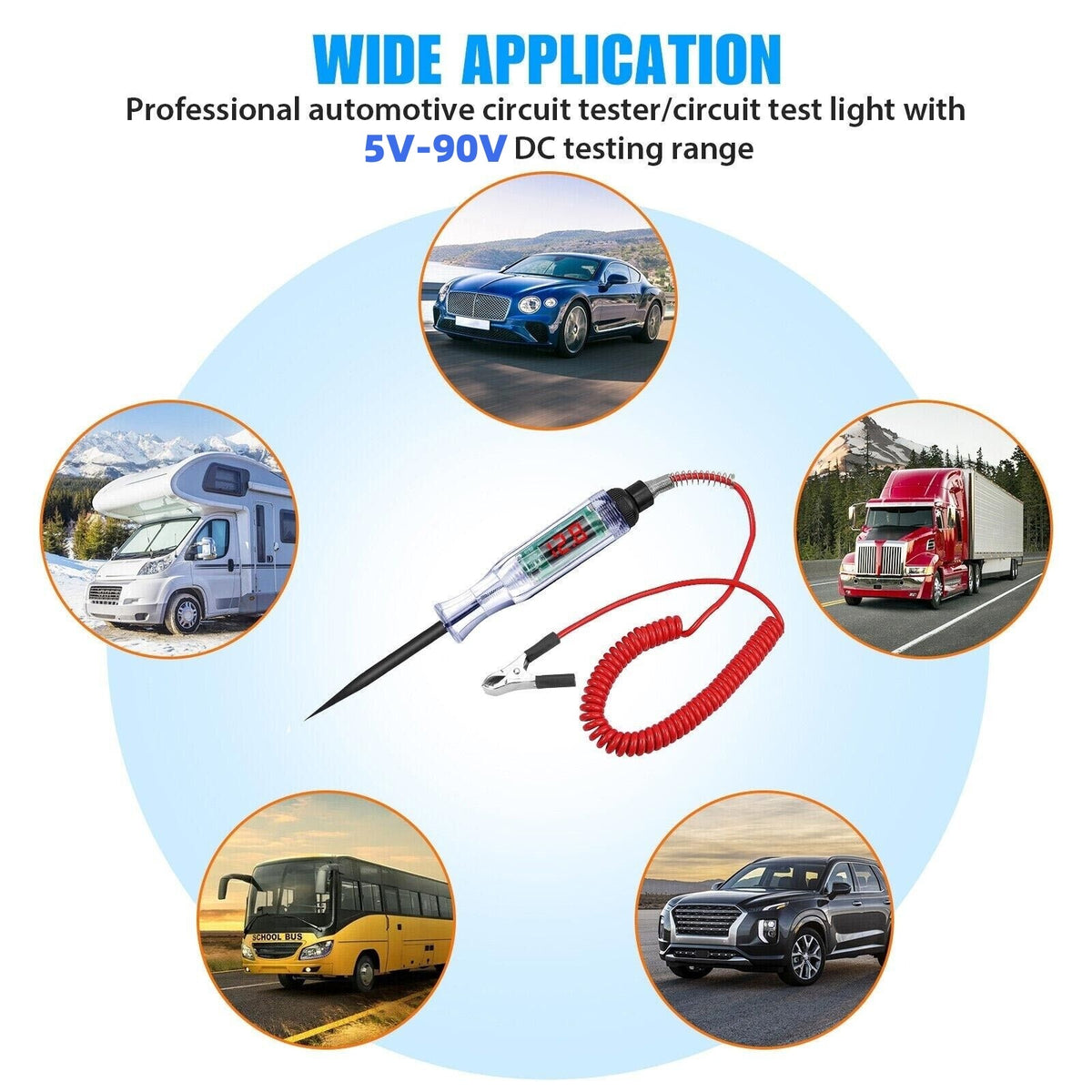 Auto Car Electrical Circuit Voltage Tester 5-90V DC Probe Light New