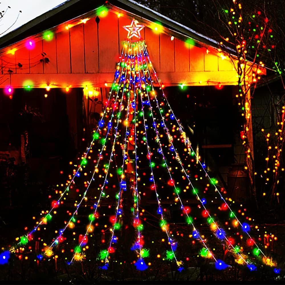 Outdoor Christmas Decorations Waterfall Lights 350 LED 8 Modes Tree Light Gift