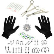 41Pcs Body Piercing Kit Needle Nipple Belly Tongue Eyebrow Nose Lip Ring 14G/16G
