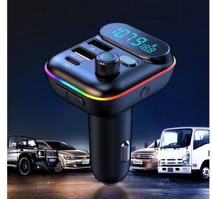 Bluetooth FM Transmitter for Car, 7 Colors LED Car Radio Bluetooth Adapter