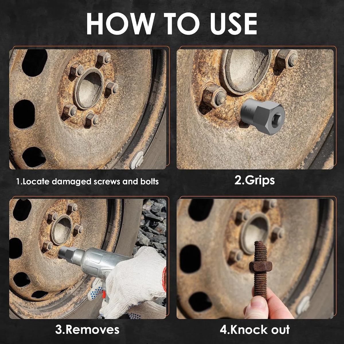 5 Piece Heavy Duty Bolt Extractor Set Drive Impact Lug Nut Removal Tool