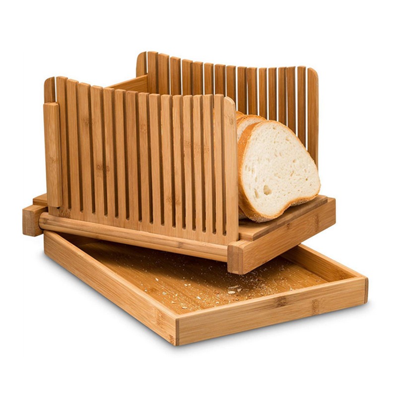 Natural Bamboo Bread Slicer Loaf Cutting Guide Board Adjustable & Foldable Tool