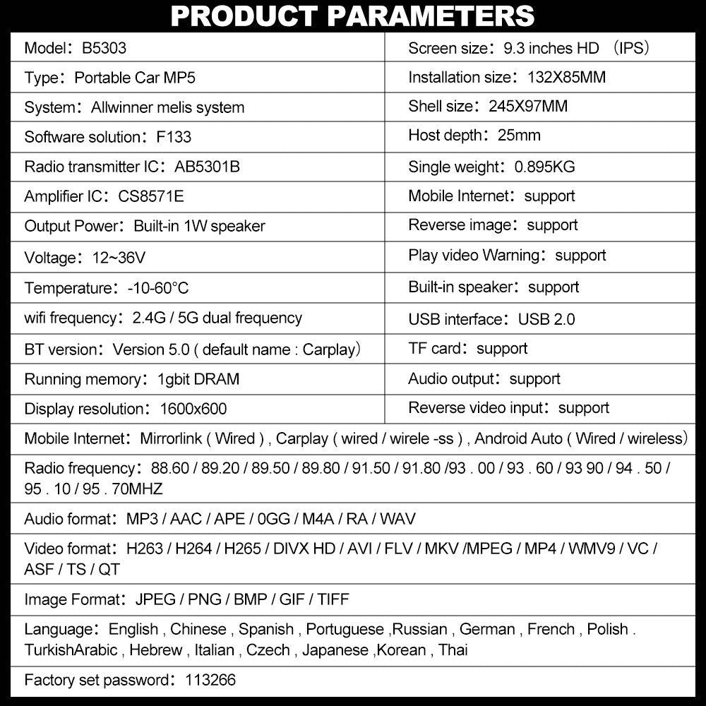 9" Portable Wireless Apple Carplay Android Car Stereo