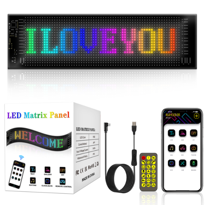 Programmable Led Sign, 102x348MM Pre-made Animations & Text Led Car Sign