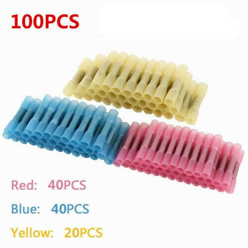 100PCS Heat Shrink Butt Wire Crimp Connectors Insulated Waterproof Terminals Kit