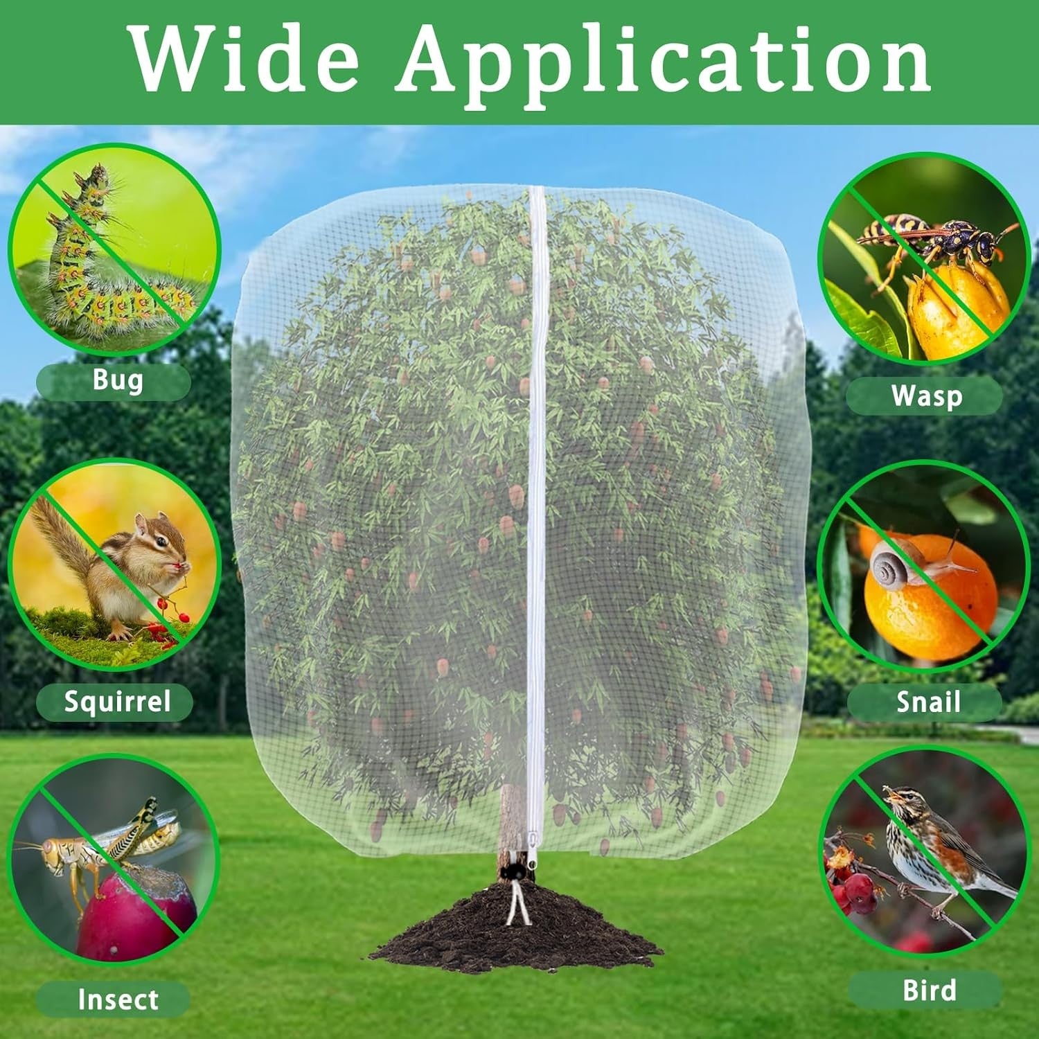 3MX3M Garden Insect Netting Bag with Zipper and Drawstring Fruit Tree Netting