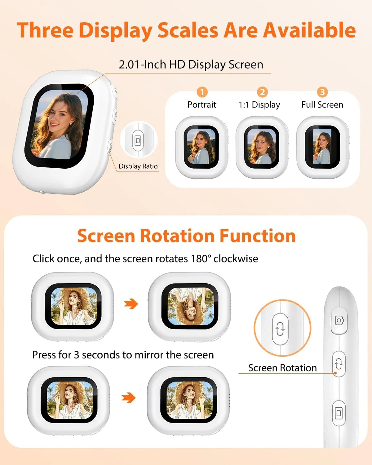 Wireless Magnetic Selfie Monitor Screen Phone Rear Camera Vlog Selfie Aid Device