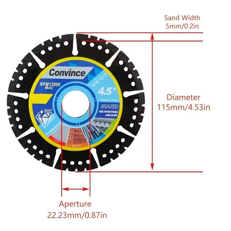 3pcs 4.5'' Metal Cutting Blade Steel Stone Marble Iron Aluminum Concrete Cutting