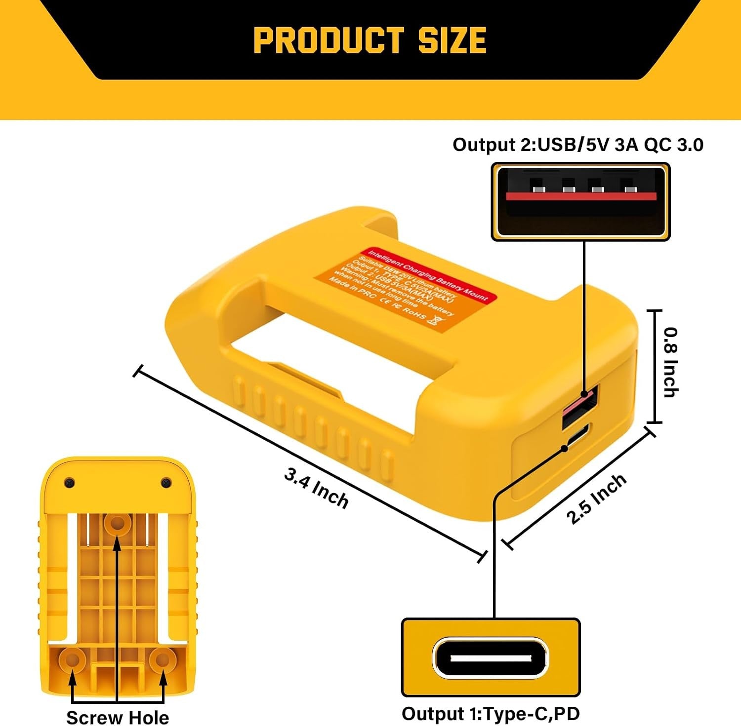 USB Fast Charger Adapter for Dewalt 20V Battery with USB & Type-C Rapid Charging