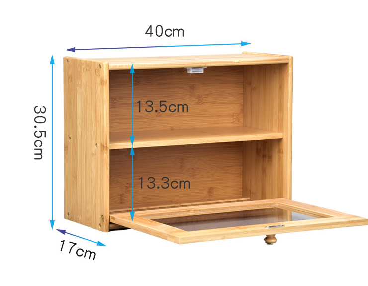 Bamboo Bread Bin w/Clear Window Double Layer Large