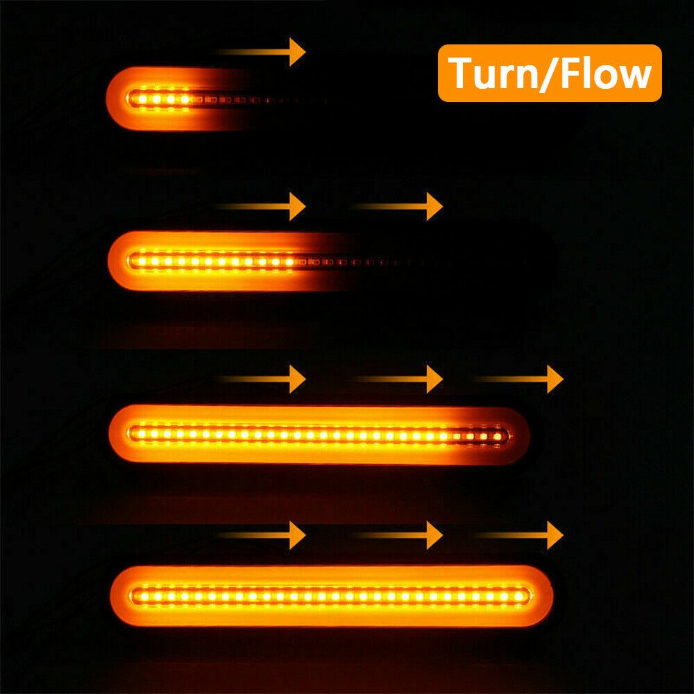 Pair Halo Neon LED Tail Lights Trailer Stop Flowing Turn Signal Brake Rear Truck