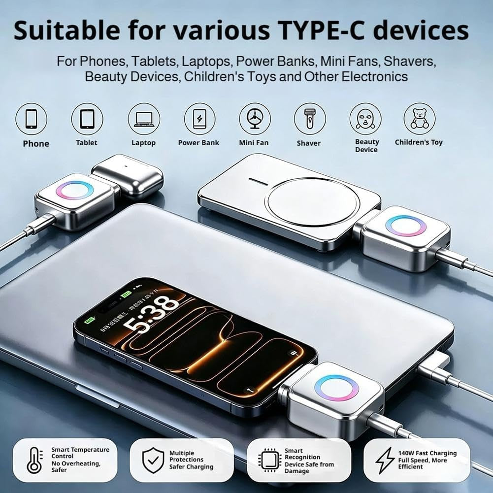 Type C 140W Auto Disconnect Charger Adapter, Fast Charging Separator Auto Cut